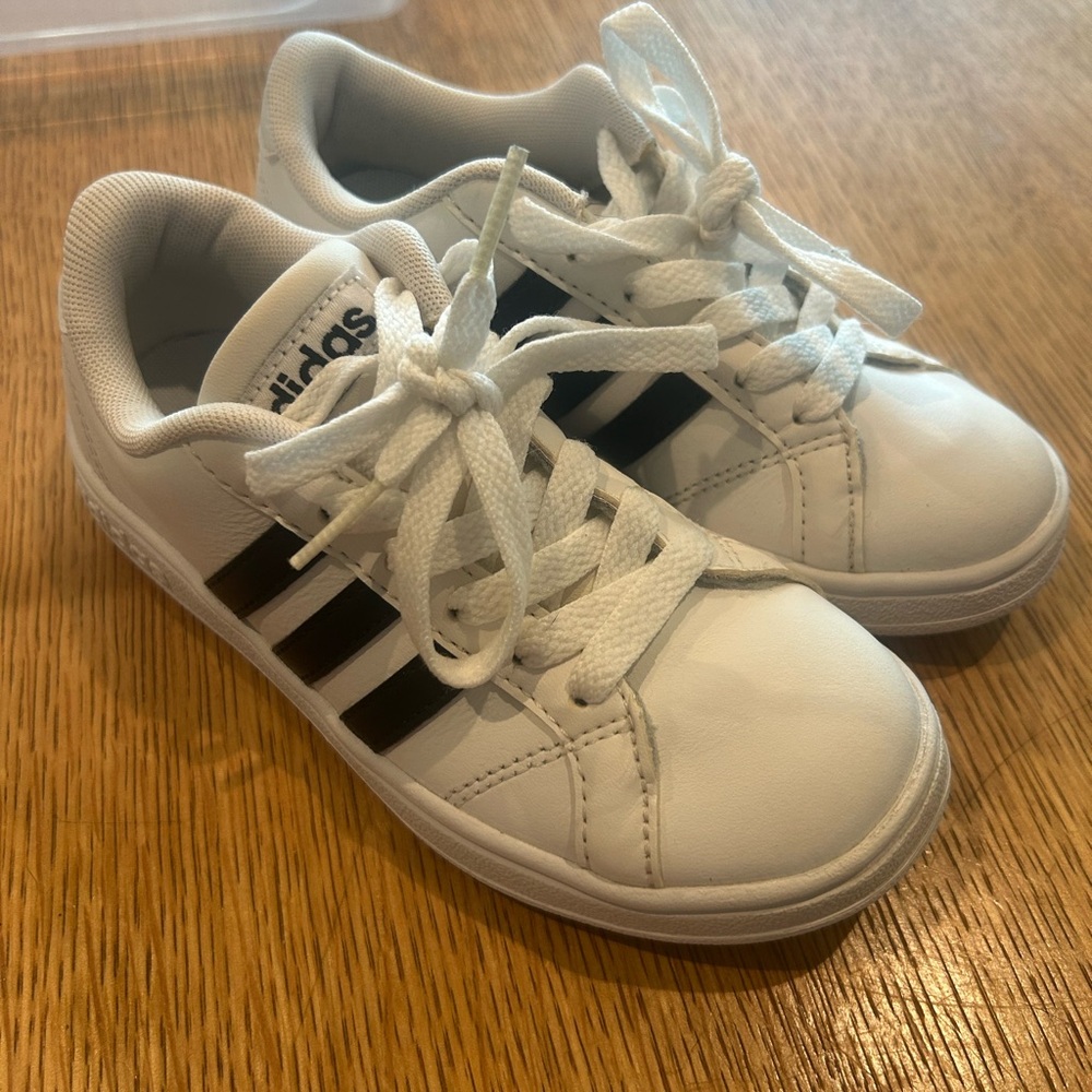 Adidas Kids White and Black Striped Sneakers